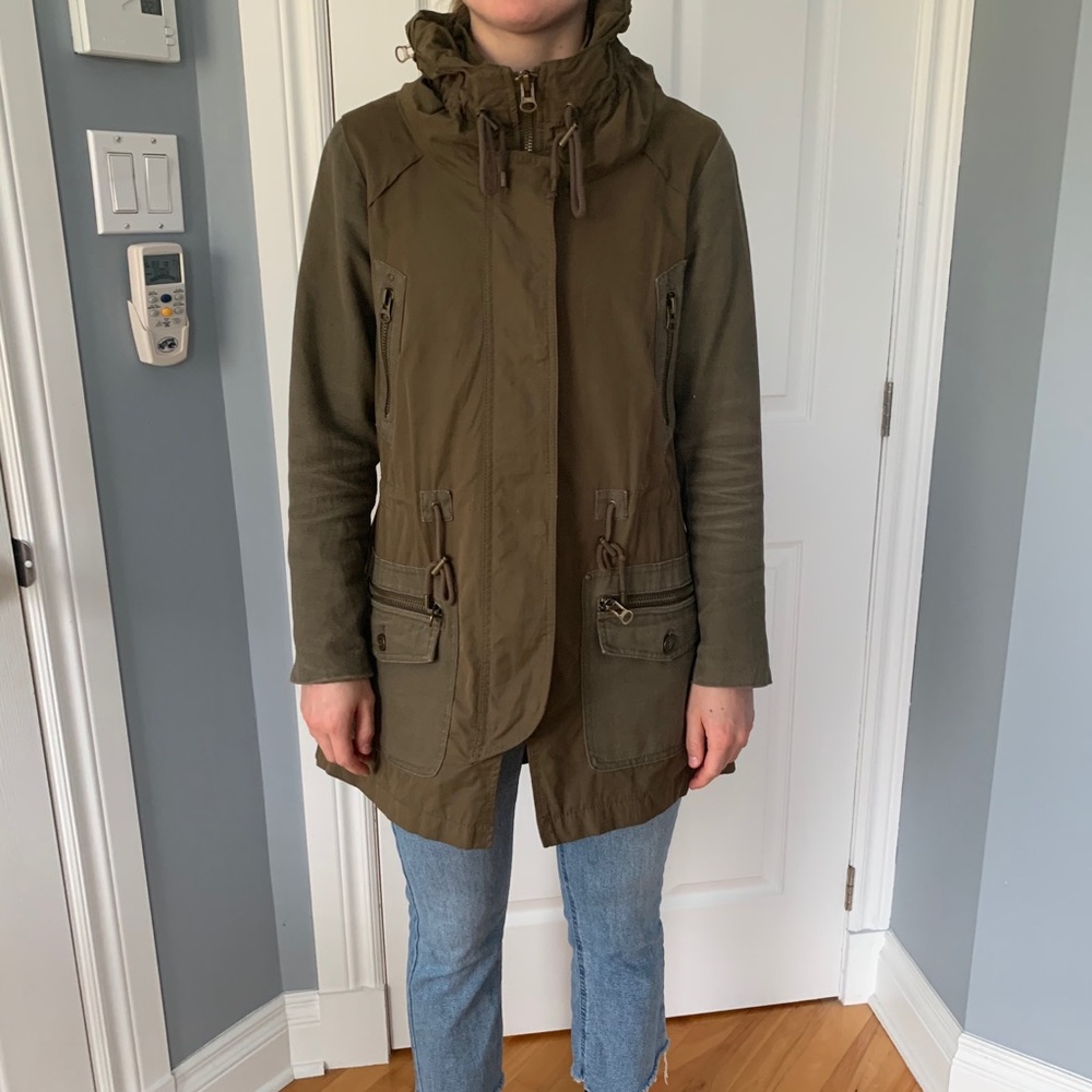 Zara army green utility jacket, long